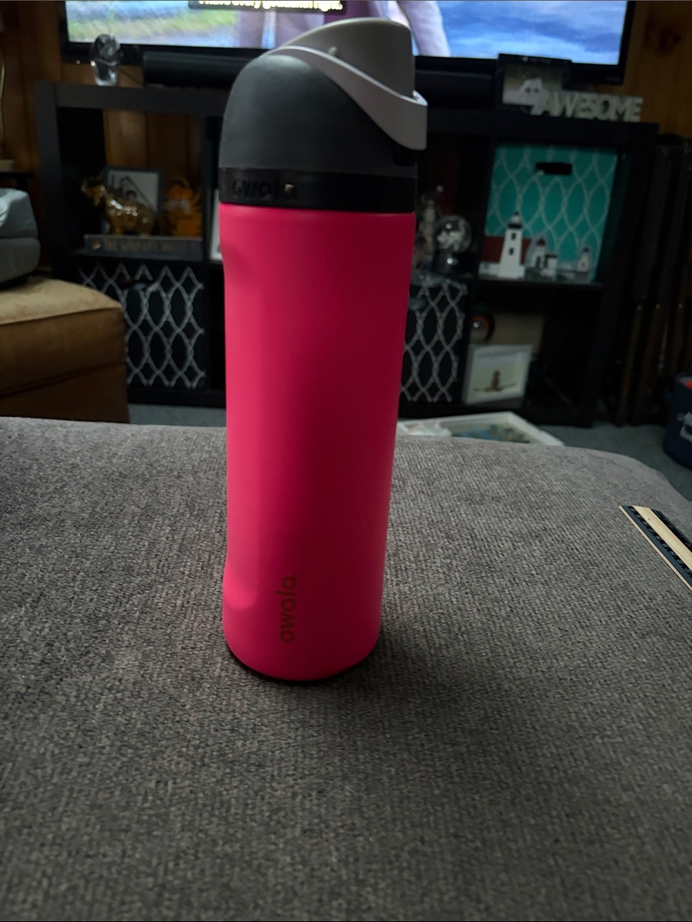 Owala Pink 24 Ounce Insulated Travel Bottle with Gray Lid